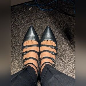 FREE SHIPPING!!! Frye Sienna Leather Buckle Ballet Flat in Black, Size 9.5